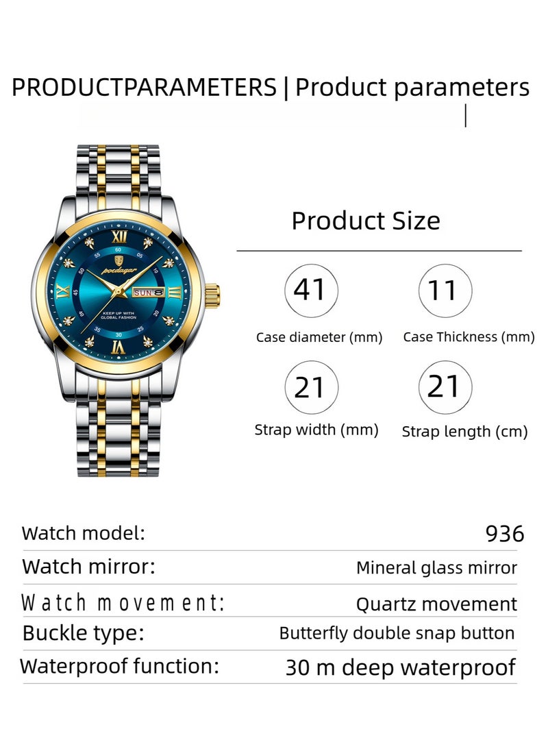 Waterproof Luminous Men's Watch Quartz-Case 41mm