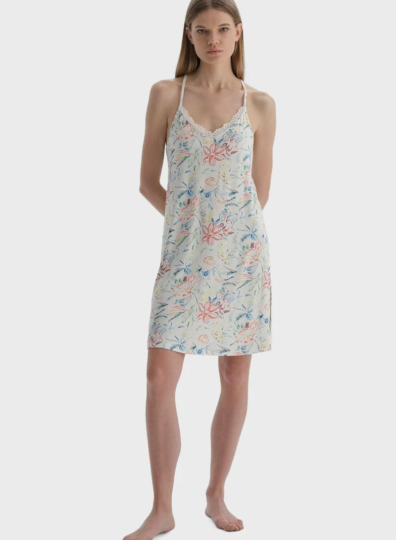 dagi Printed Lace Detail Nightdress