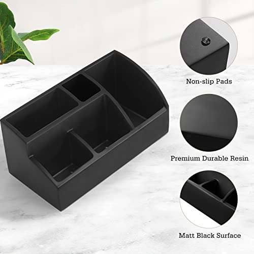 Luxspire Bathroom Counter Organizer, Toothbrush Holder for Bathroom 5 Slot, Large Bathroom Countertop Organizer Storage Marble Bathroom Accessories for Toothbrush Toothpaste, Matte Black - Image 3