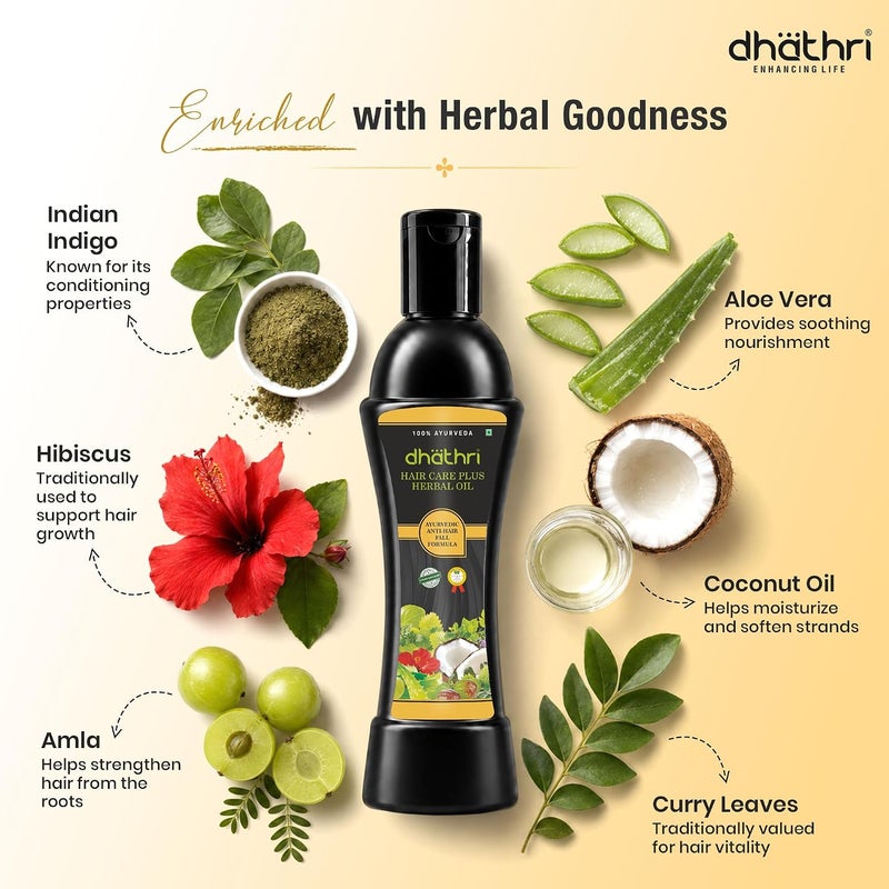 dhathri Hair Care Plus Herbal Oil| 3-in-1 Ayurvedic Hair Oil for Hair Growth, Hair Fall & Dandruff| Coconut Hair Oil for Hair Fall and Regrowth| Hair Growth Oil for Men and Women (200 ml) - Image 3