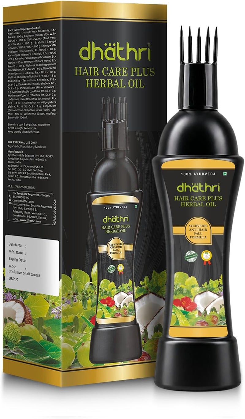 dhathri Hair Care Plus Herbal Oil| 3-in-1 Ayurvedic Hair Oil for Hair Growth, Hair Fall & Dandruff| Coconut Hair Oil for Hair Fall and Regrowth| Hair Growth Oil for Men and Women (200 ml) - Image 1