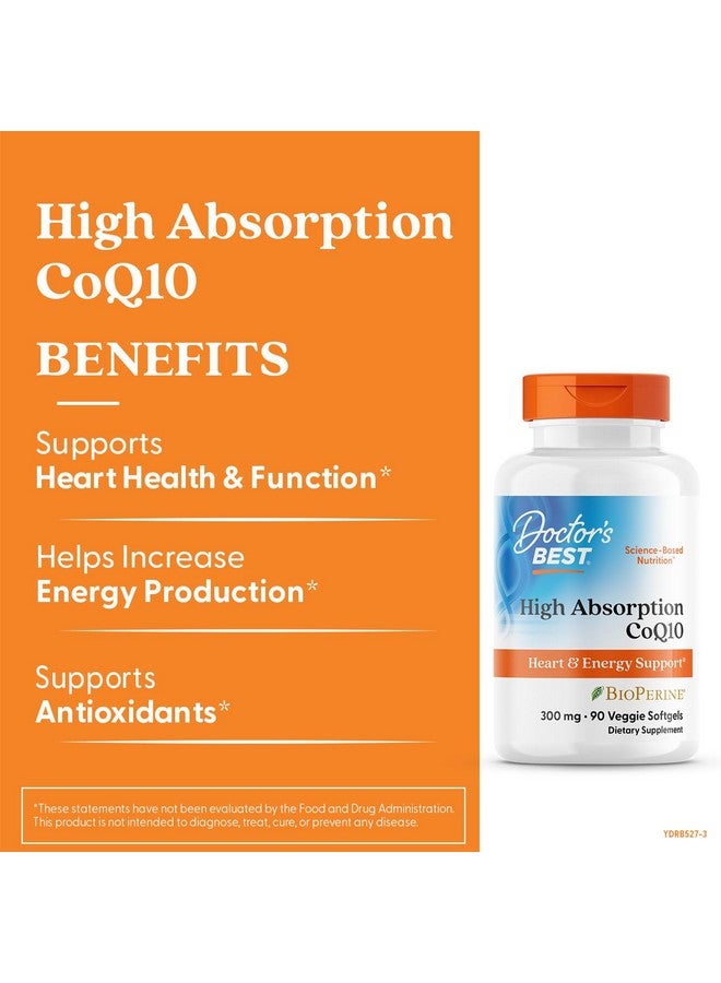 Doctor's Best High Absorption CoQ10, Heart & Energy Support, USP Verified, Naturally Fermented CoQ10, Non-GMO Gluten Free, Soy Free, Vegetarian 90 Veggie Softgels - Image 1