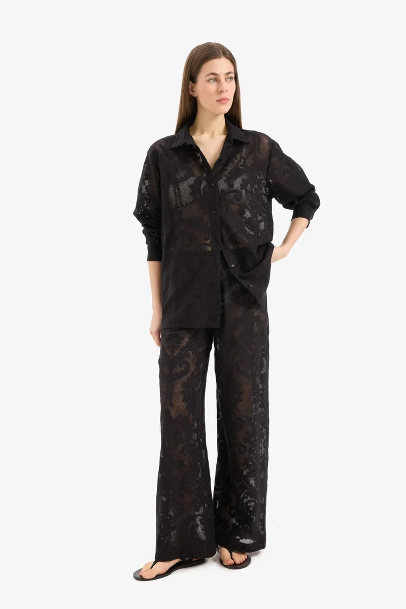 ديفاكتو Fall in Love Regular Fit Lace Detailed Beach Shirt