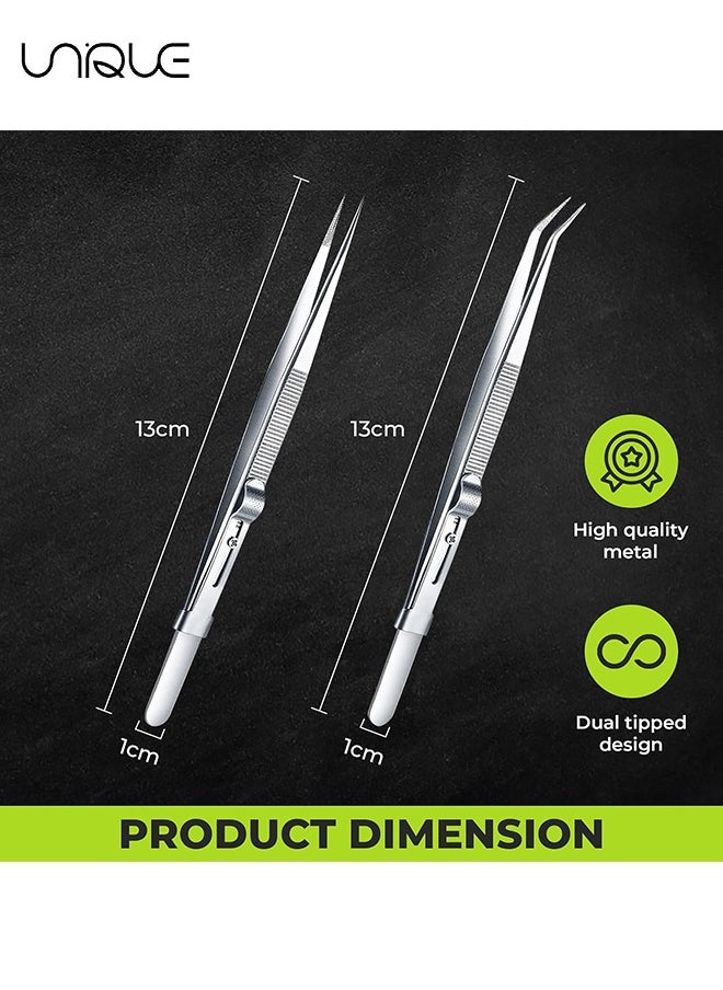 Unique 4 Pack Diamond Stone Tweezers Gems and Jewelry Tweezers Precision Industrial Tweezers Stainless Steel Include Fine Point Tip Straight Tweezer and Locking Curved Tip Precision Locking Tweezer  - Image 2