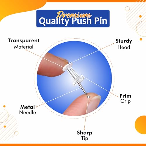 YAJNAS Transparent Decorative Push Pins for Notice Boards, Soft Boards, Display Boards for Office, Home, School & Shop (100 Pins) - Image 2