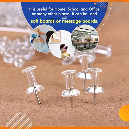 YAJNAS Transparent Decorative Push Pins for Notice Boards, Soft Boards, Display Boards for Office, Home, School & Shop (100 Pins) - Image 4