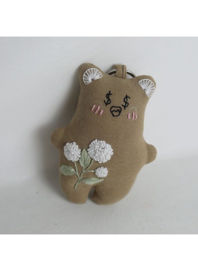 Generic - Hand-embroidered White Flower Bear Pendant Ragdoll Animal Doll Small Fresh Style Intangible Cultural Heritage Cultural And Creative Ethnic Cultural Gift-Specifications:Hand Embroidered White Dumpling Bear Pendant 13*4*9 - Image 1