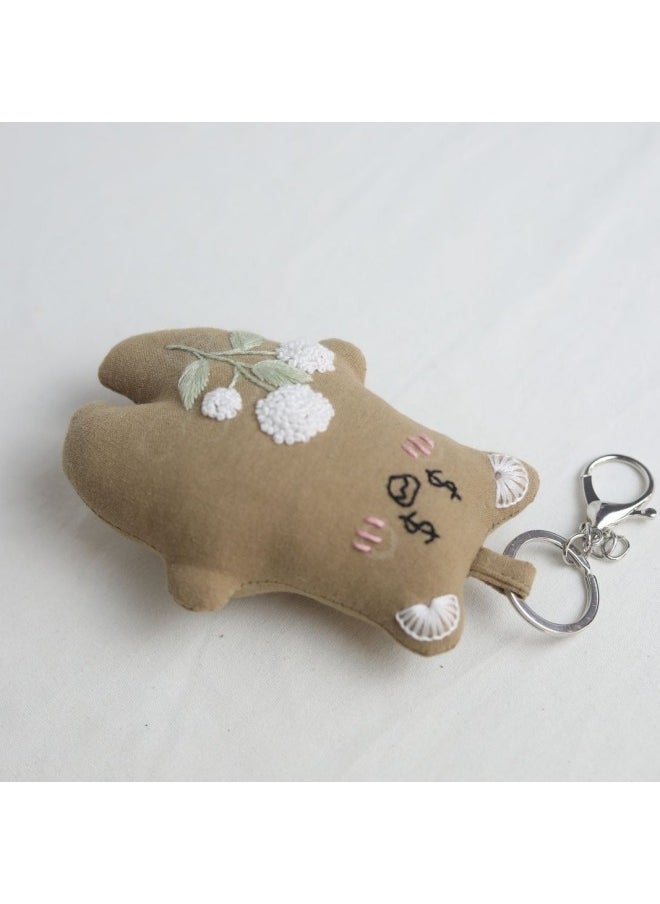 Generic - Hand-embroidered White Flower Bear Pendant Ragdoll Animal Doll Small Fresh Style Intangible Cultural Heritage Cultural And Creative Ethnic Cultural Gift-Specifications:Hand Embroidered White Dumpling Bear Pendant 13*4*9 - Image 1