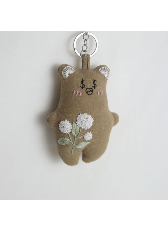 Generic - Hand-embroidered White Flower Bear Pendant Ragdoll Animal Doll Small Fresh Style Intangible Cultural Heritage Cultural And Creative Ethnic Cultural Gift-Specifications:Hand Embroidered White Dumpling Bear Pendant 13*4*9 - Image 1