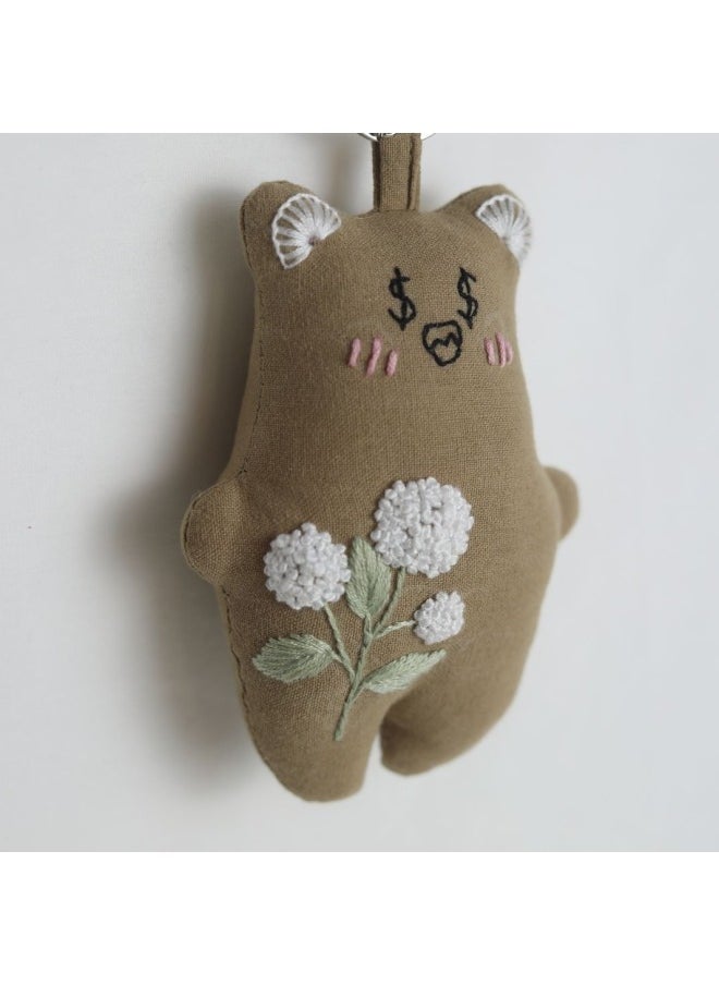 Generic - Hand-embroidered White Flower Bear Pendant Ragdoll Animal Doll Small Fresh Style Intangible Cultural Heritage Cultural And Creative Ethnic Cultural Gift-Specifications:Hand Embroidered White Dumpling Bear Pendant 13*4*9 - Image 1
