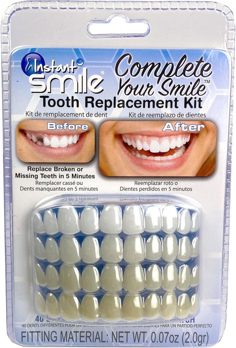 Instant Smile Complete Your Smile Temporary Tooth Replacement Kit Broken or Missing Tooth Repair Kit Bright White Natural and Dark Shades Patented 40 False Teeth - Image 1