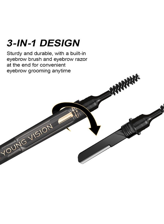 يونج فيجن قلم حواجب، قلم حواجب 3 في 1، قلم حواجب، مجموعة فرشاة وحلاقة، درجات حواجب دقيقة للغاية، سهل الاستخدام، يدوم طويلاً ومقاوم للماء #01 أسود - Image 4
