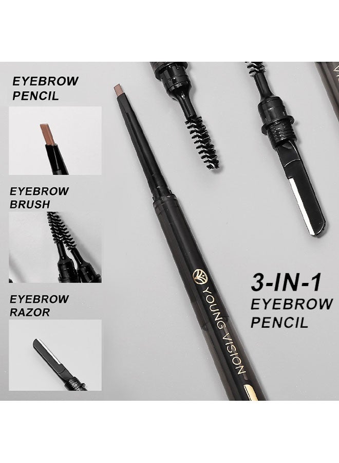 يونج فيجن قلم حواجب، قلم حواجب 3 في 1، قلم حواجب، مجموعة فرشاة وحلاقة، درجات حواجب دقيقة للغاية، سهل الاستخدام، يدوم طويلاً ومقاوم للماء #01 أسود - Image 5