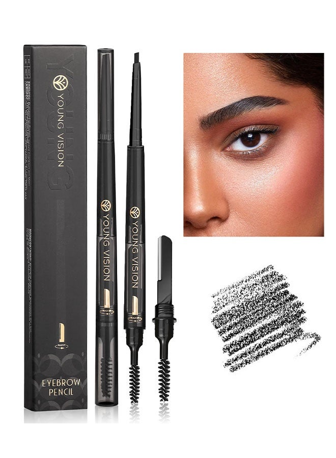 يونج فيجن قلم حواجب، قلم حواجب 3 في 1، قلم حواجب، مجموعة فرشاة وحلاقة، درجات حواجب دقيقة للغاية، سهل الاستخدام، يدوم طويلاً ومقاوم للماء #01 أسود - Image 1