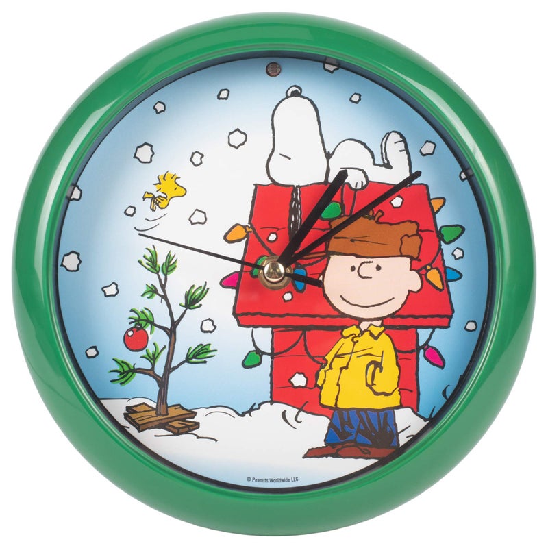 Mark Feldstein & Associates Peanuts Dog House Plays Carols Snowy Blue 8 x 8 Christmas Wall Clock - Image 5