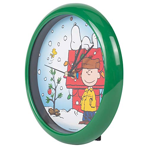 Mark Feldstein & Associates Peanuts Dog House Plays Carols Snowy Blue 8 x 8 Christmas Wall Clock - Image 3
