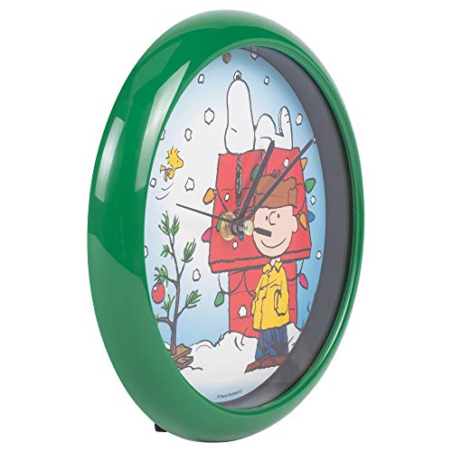 Mark Feldstein & Associates Peanuts Dog House Plays Carols Snowy Blue 8 x 8 Christmas Wall Clock - Image 2
