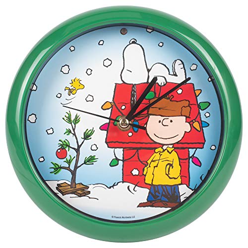 Mark Feldstein & Associates Peanuts Dog House Plays Carols Snowy Blue 8 x 8 Christmas Wall Clock - Image 1