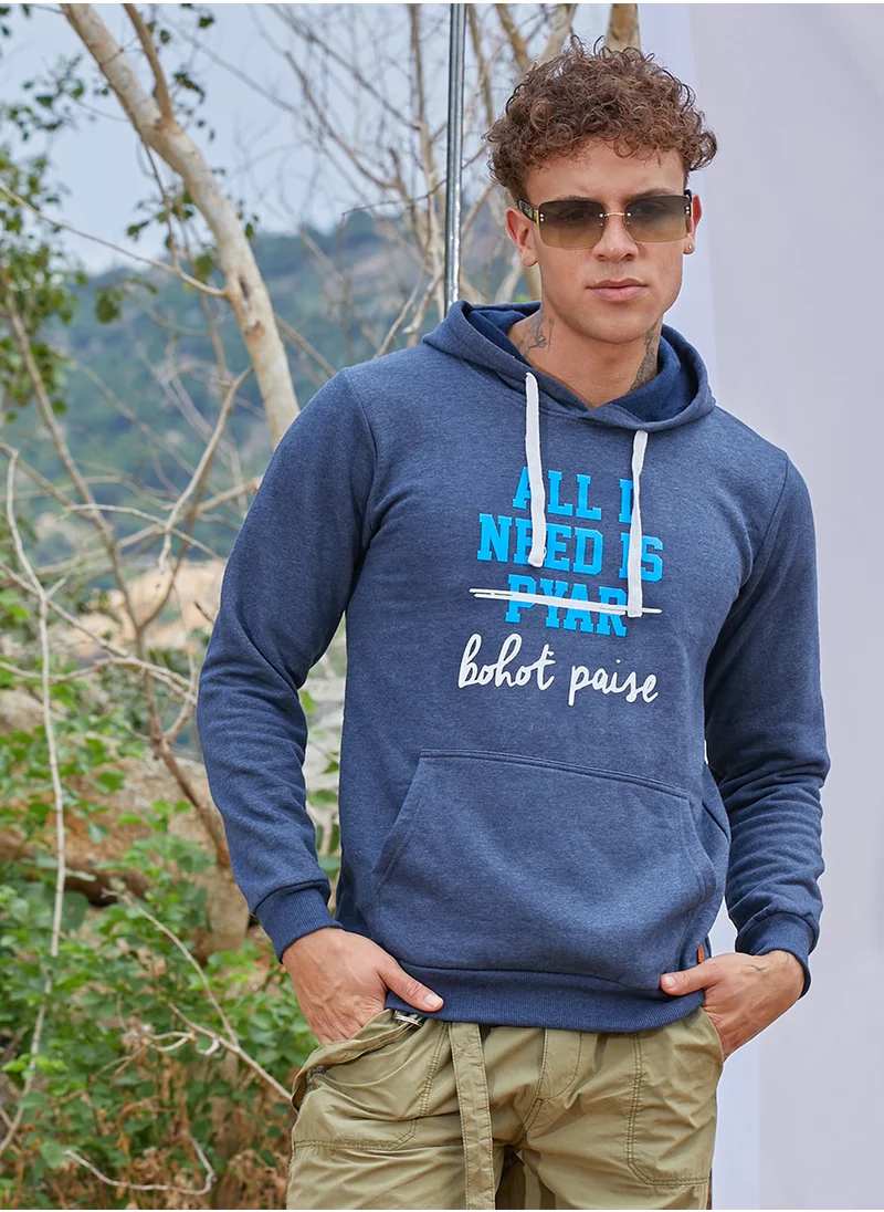 كامبوس سوترا Men's Blue All I Need Hoodie With Kangaroo Pocket