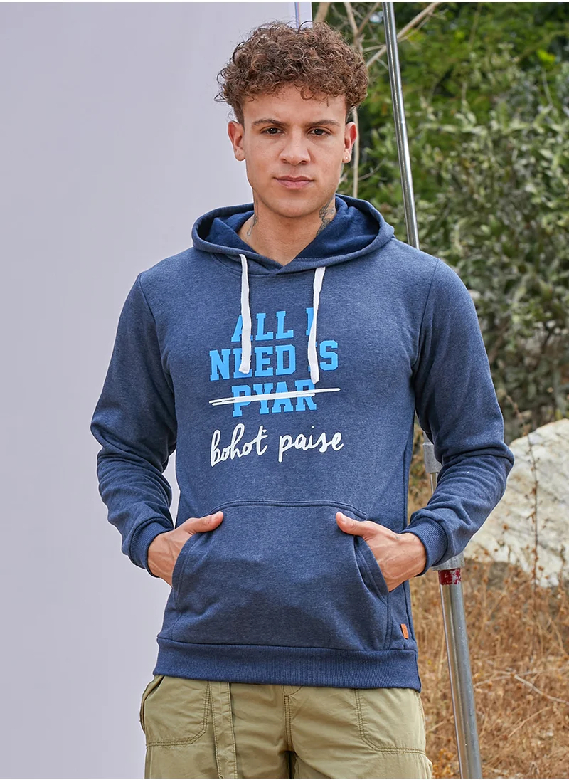 كامبوس سوترا Men's Blue All I Need Hoodie With Kangaroo Pocket