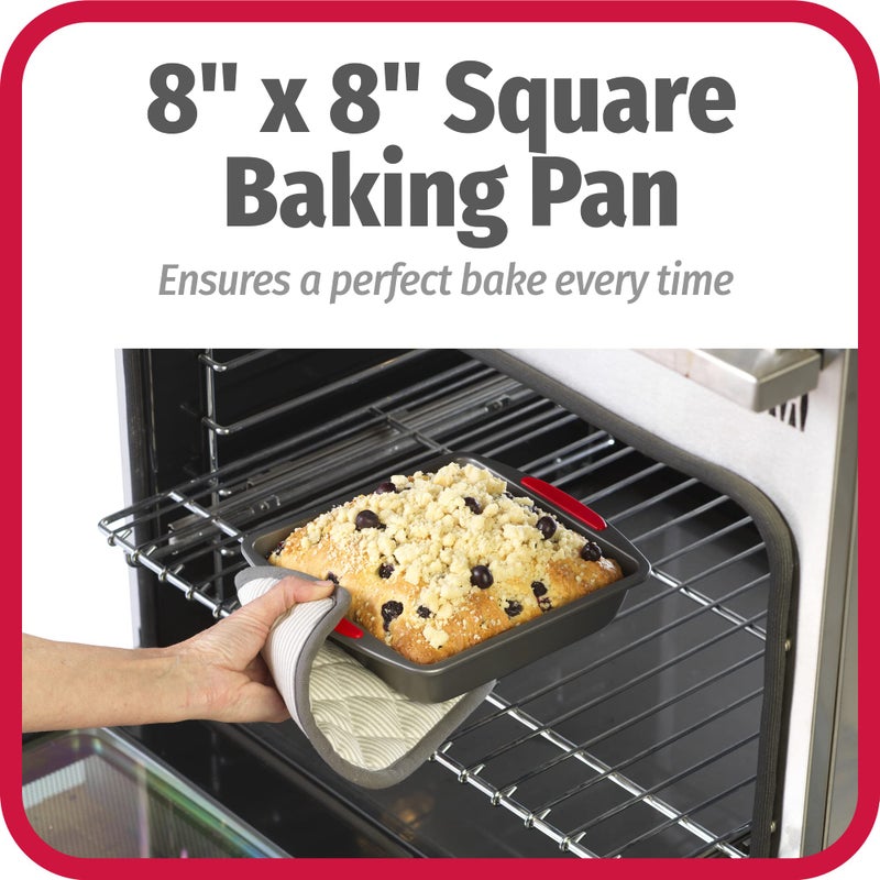 GoodCook MegaGrip Baking Pan with Silicone Grip Handles Square Non-Stick Heavy-Gauge Steel Cake Pan Baking Dish for Brownies Bread Cake Baked Goods & More, Dishwasher Safe, 8x8-Inch, - Image 2