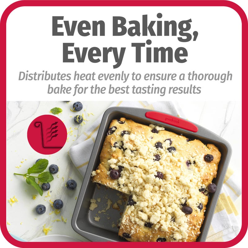 GoodCook MegaGrip Baking Pan with Silicone Grip Handles Square Non-Stick Heavy-Gauge Steel Cake Pan Baking Dish for Brownies Bread Cake Baked Goods & More, Dishwasher Safe, 8x8-Inch, - Image 3