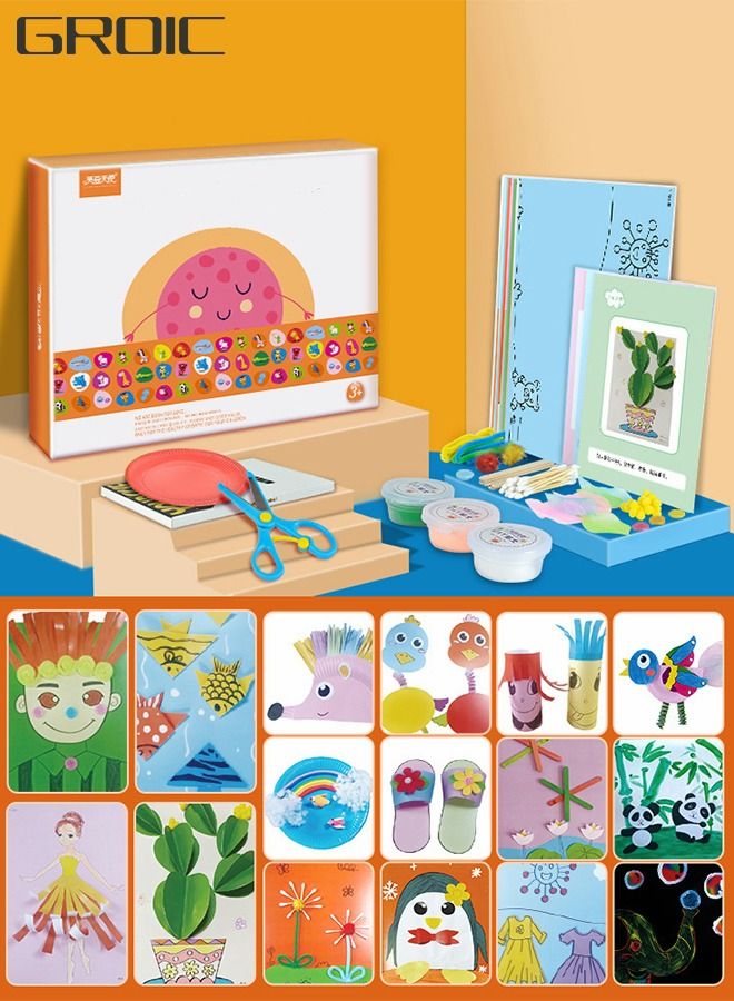GROIC Arts and Crafts Kits Children's Handmade DIY Toys Fun Toddler Craft Box with 16 Different Patterns Simple Paper Art Activities for Preschool - Image 1