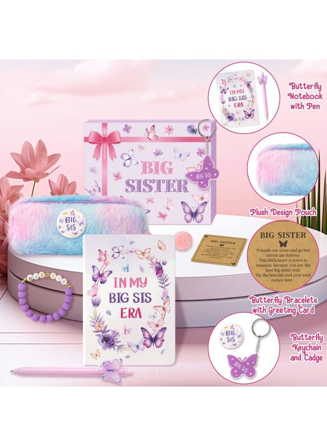 CY2SIDE Butterfly Big Sister Gifts - 7PCS In My Big Sis Era Announcement Set Include Purple Notebook Pen Plush Pouch Keychain and Greeting Card Idea Birthday Gifts for Teen Girls - Image 3
