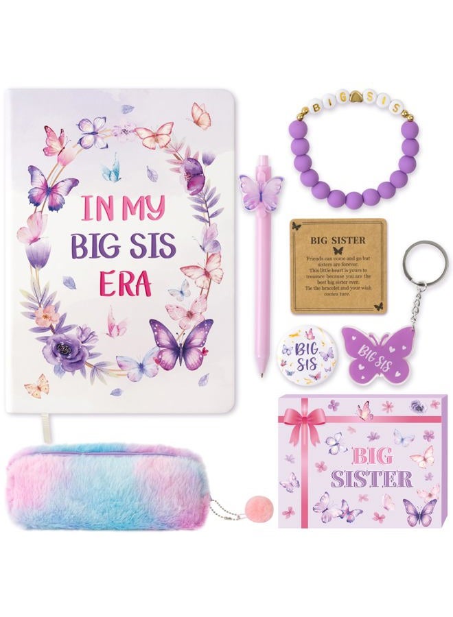 CY2SIDE Butterfly Big Sister Gifts - 7PCS In My Big Sis Era Announcement Set Include Purple Notebook Pen Plush Pouch Keychain and Greeting Card Idea Birthday Gifts for Teen Girls - Image 1