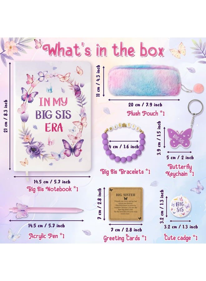 CY2SIDE Butterfly Big Sister Gifts - 7PCS In My Big Sis Era Announcement Set Include Purple Notebook Pen Plush Pouch Keychain and Greeting Card Idea Birthday Gifts for Teen Girls - Image 2
