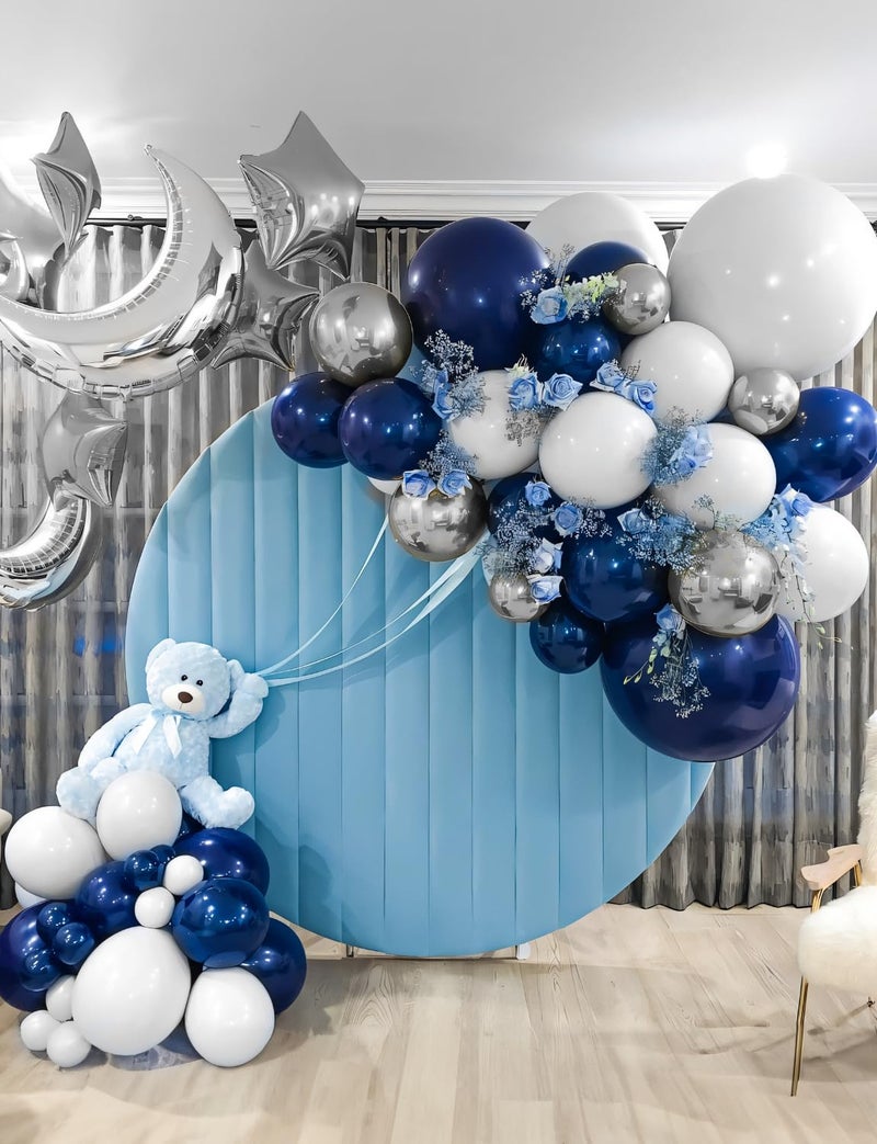 Haolongfa Navy Blue and Silver Balloons Garland Arch Kit,134 Pcs 18/12/10/5 Inch White Navy Blue and Silver Balloons with Confetti Latex Balloons, for Birthday Baby Shower Wedding Graduation Party Decorations - Image 2