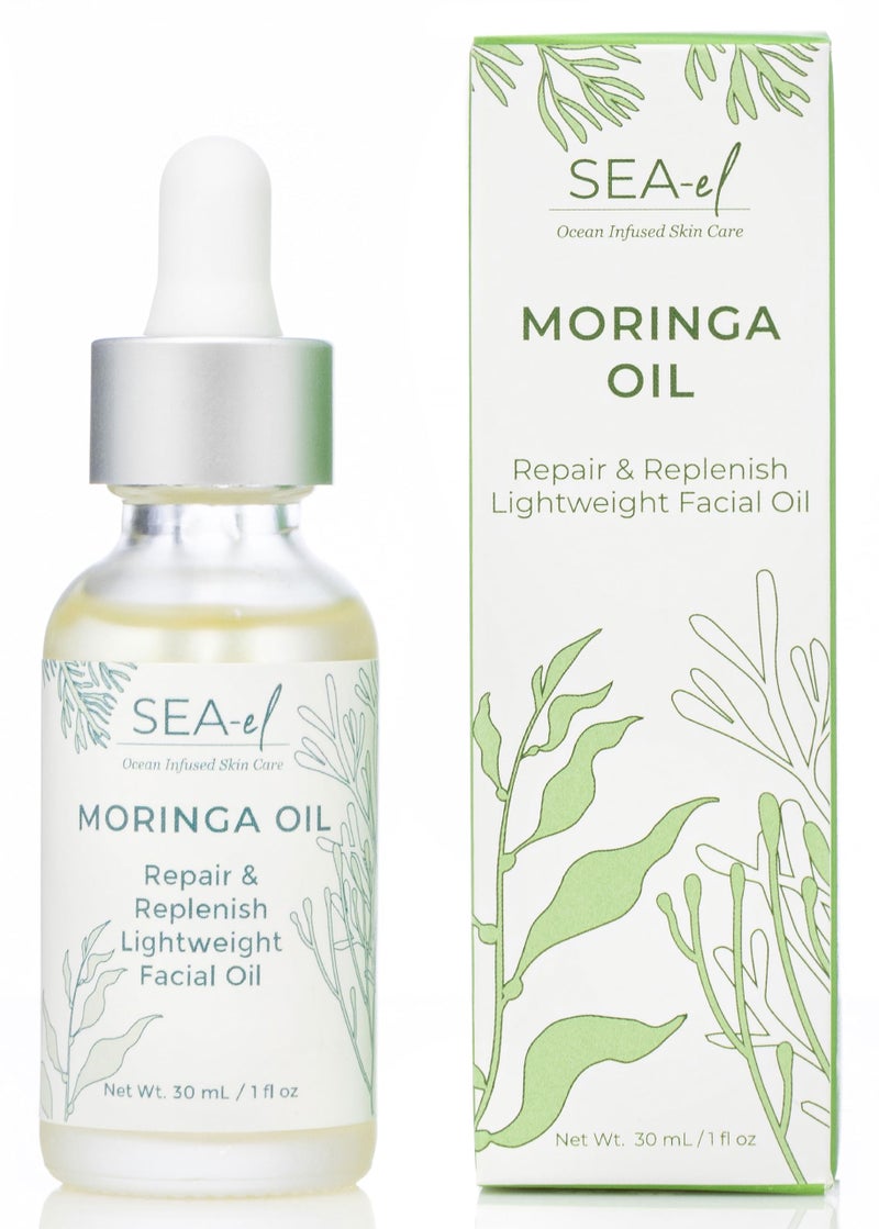 Sea-El Moringa Seed Facial Oil Drops Super Moisturizing Antioxidant-Rich Glow with Sea Kelp & Vitamin E - Daily Face Primer & Replenishing Vegan Skincare for Women & Men - 1 Fl Oz - Image 1