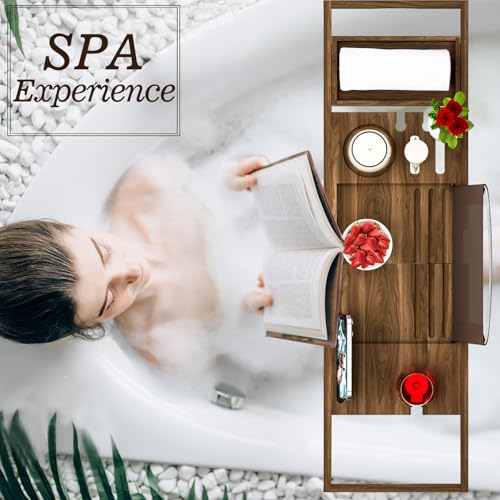 Banlilu Premium Teak Bathtub Tray Caddy, Wooden Bath Caddy Trays for Bathtub, Bath Tub Wood Tray Table for Tub,Expandable Size, Fits Most Bath Tubs - Image 4