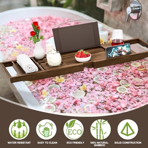 Banlilu Premium Teak Bathtub Tray Caddy, Wooden Bath Caddy Trays for Bathtub, Bath Tub Wood Tray Table for Tub,Expandable Size, Fits Most Bath Tubs - Image 5