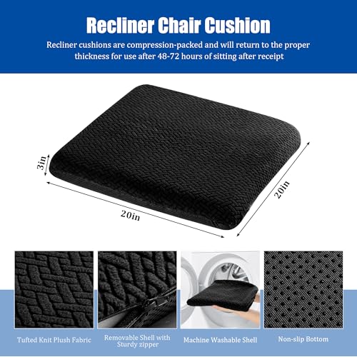 HOMBYS Tufted Furry Recliner Seat Cushion for Elderly Foam Curved Edge Large Square Seat Cushion for Office Chair Car Floor Pillow No Pressure on Thighs Black - Image 3