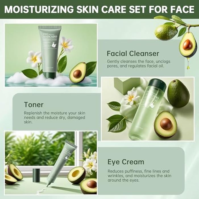 mopayzer Avocado Skin Care Set, Skincare Gifts Kits For Hydrating Skin, Anti Aging Facial Kit For Women With Facial Cleanser, Toner, Face Serum, Lotion, Face Cream, Eye Cream. (6 Pieces) - Image 3