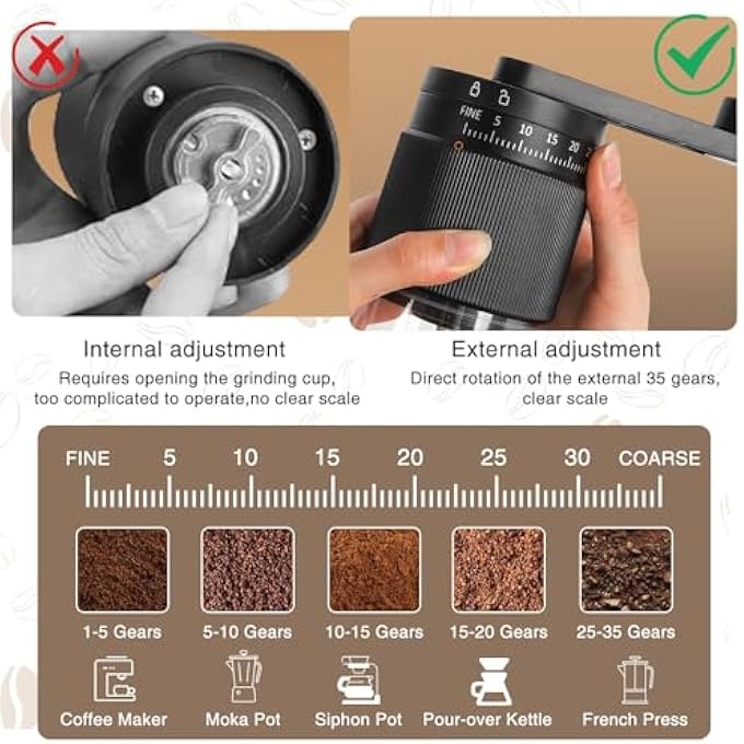 Khazna Manual Coffee Grinder With Ceramic Burrs Adjustable Grinding From Coarse To Fine For Espresso And French Press Capacity With Detachable Handle Portable For Camping And Home Use Black - Image 4