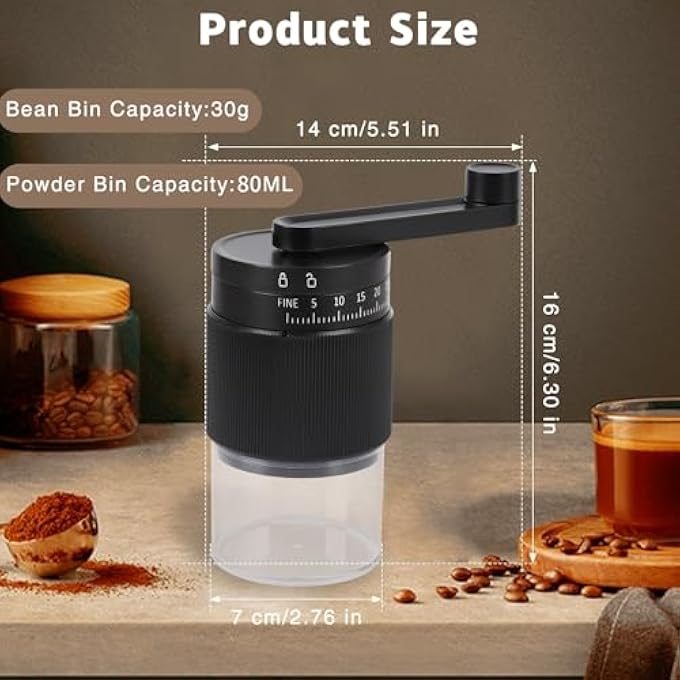 Khazna Manual Coffee Grinder With Ceramic Burrs Adjustable Grinding From Coarse To Fine For Espresso And French Press Capacity With Detachable Handle Portable For Camping And Home Use Black - Image 2