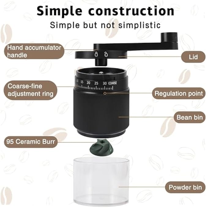 Khazna Manual Coffee Grinder With Ceramic Burrs Adjustable Grinding From Coarse To Fine For Espresso And French Press Capacity With Detachable Handle Portable For Camping And Home Use Black - Image 5