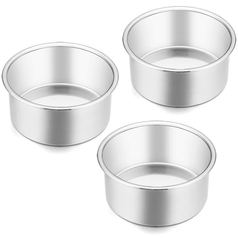 Efar 4 Inch Small Cake Pan Set of 3 Stainless Steel Mini Round Smash Cake Baking Pans NonToxic  Healthy Mirror Finish  Dishwasher Safe