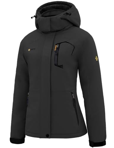 GEMYSE Womens Ski Snow Jacket Warm Winter Waterproof Coat Snowboard Rain Jacket Hooded Windproof WindbreakerIron GreyLarge