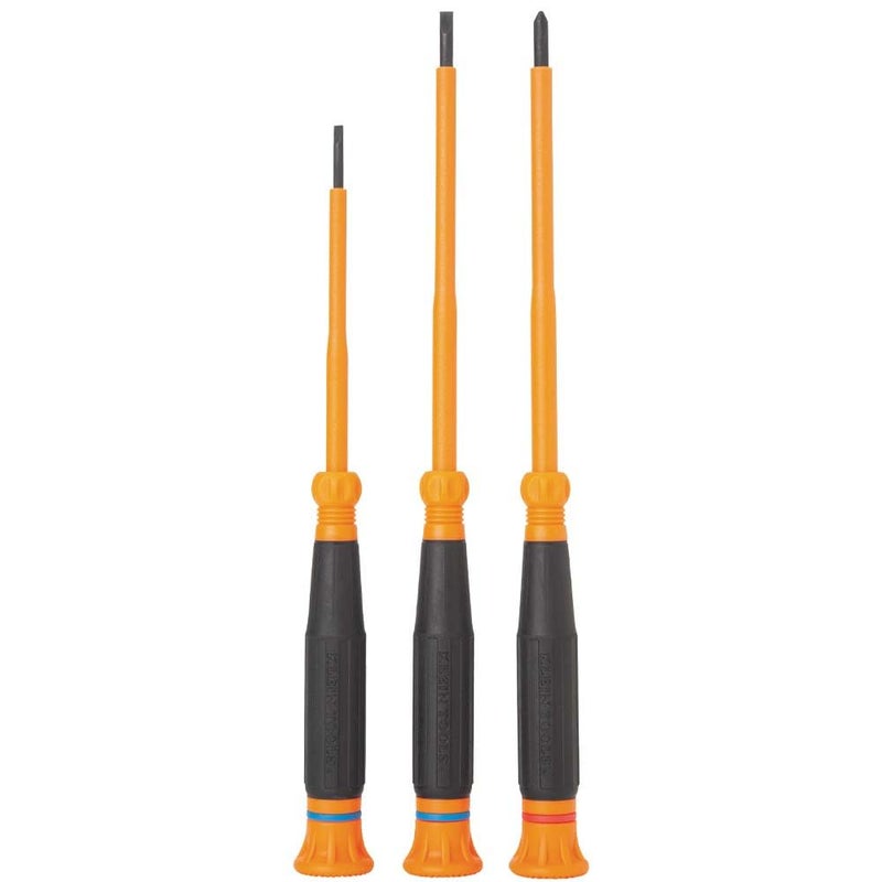 Klein Tools 85613INS Mini Precision Screwdriver Set, 1000V Rated Insulated Screwdrivers, #1 Phillips, 3/32, 1/8-Inch Slotted Tips, 3-Piece - Image 1