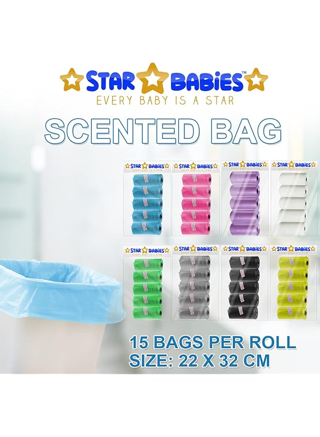 STAR BABiES Scented Bag Pack Of 5/75 Bags Blue & Assorted Dispenser - Image 5