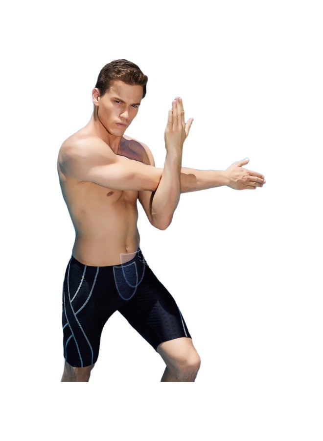 YINGFA Men'S Swim Shorts, Anti-Embarrassment Knee-Length Shorts, Professional Training Faux Shark Skin, Quick-Drying, Hot Spring Swimming Suit, Black - Image 2