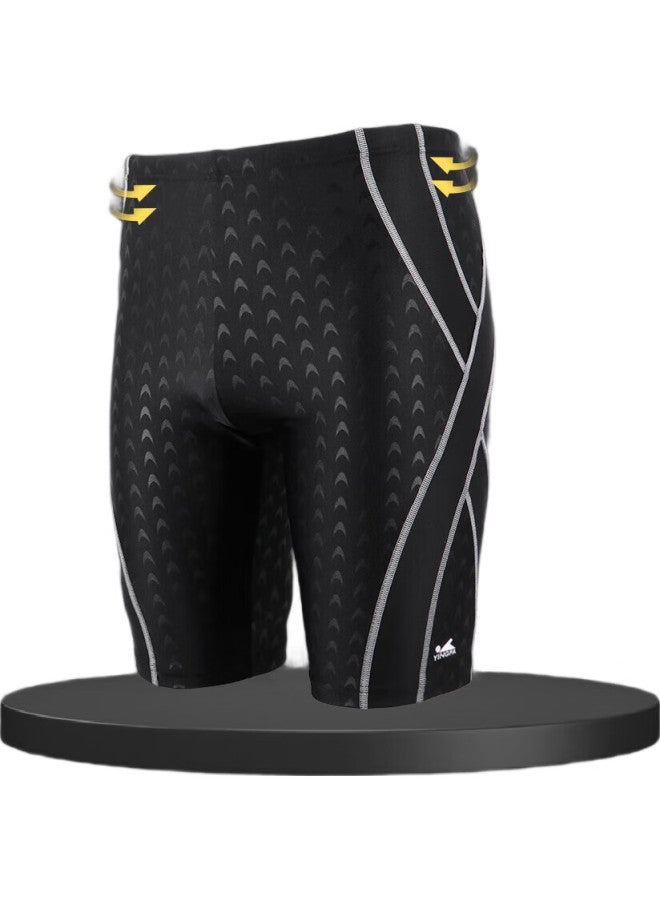 YINGFA Men'S Swim Shorts, Anti-Embarrassment Knee-Length Shorts, Professional Training Faux Shark Skin, Quick-Drying, Hot Spring Swimming Suit, Black - Image 3