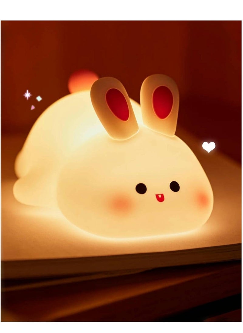 JAJEEK Big Face Rabbit Night Light – Cute Rabbit LED Night Light for Kids, Silicone Sponge Bunny Lamp, Rechargeable Night Light for Nursery, Breastfeeding, Bedroom & Living Room - Image 1