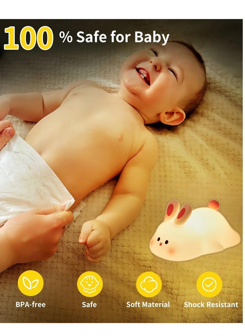 JAJEEK Big Face Rabbit Night Light – Cute Rabbit LED Night Light for Kids, Silicone Sponge Bunny Lamp, Rechargeable Night Light for Nursery, Breastfeeding, Bedroom & Living Room - Image 5