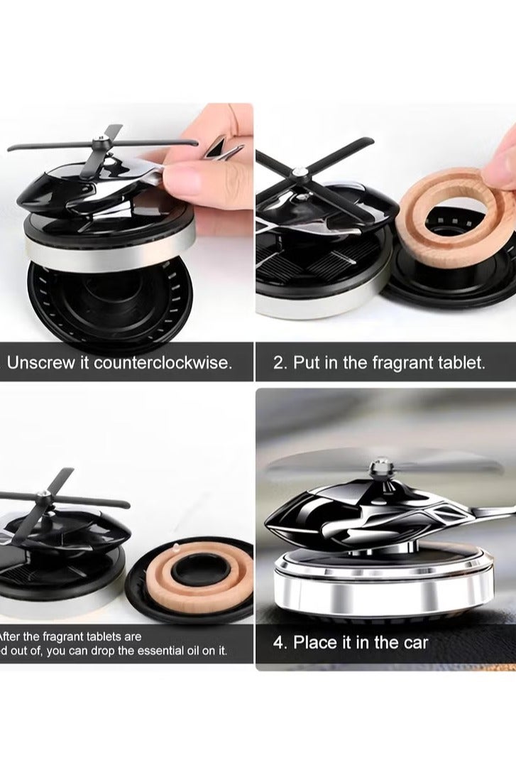 إكسسوارات السيارة الداخلية - معطر جو دوار يعمل بالطاقة الشمسية على شكل مروحية للسيارة والمنزل، معطر جو من سبائك الطيران الفضي، معطر للسيارة - Image 2