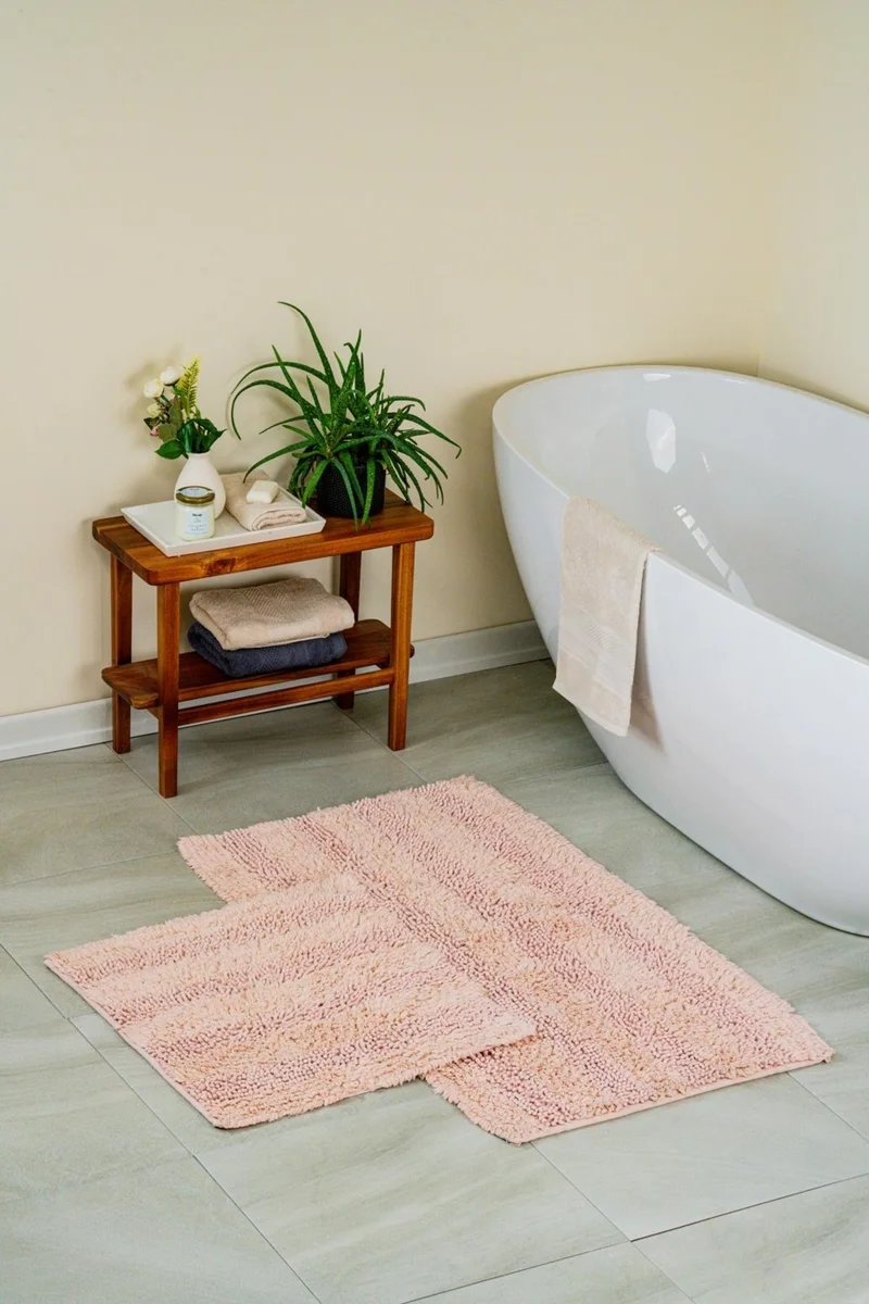 بلونيتي Luxury Softy Natural Cotton 2-Piece Bath Mat Set 60X100+50X60 - Powder