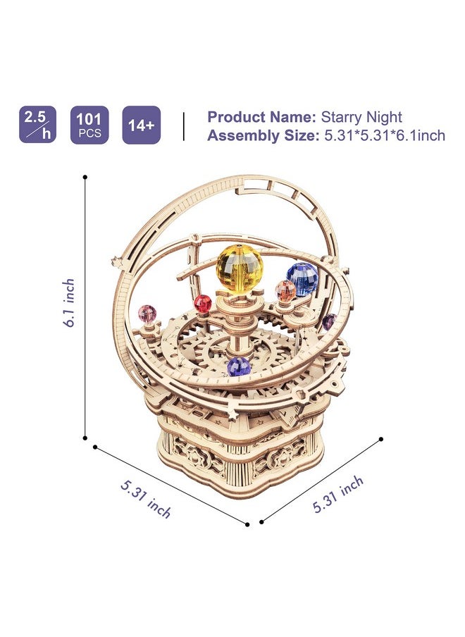 RoWood RoWood Music Box 3D Puzzles for Adults, DIY Wooden Mechanical Building Model Kits, Gift for Teens Kids on Children's Day/Birthday/Christmas - Starry Night  - Image 5